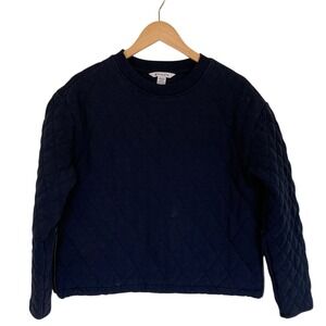 Athleta Womens Quilted Pullover Sweatshirt Size Medium Navy Side Zips Athleisure